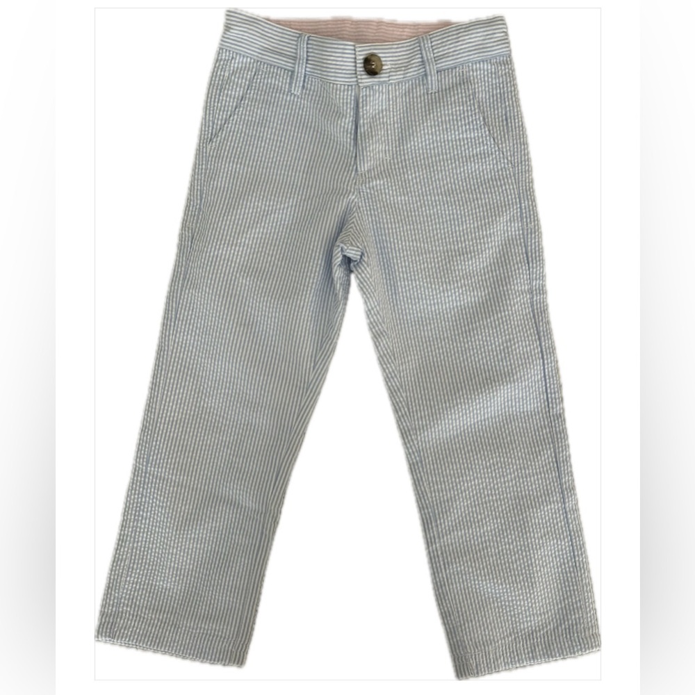 The Beaufort Bonnet Company Blue and White Seer Sucker Trousers